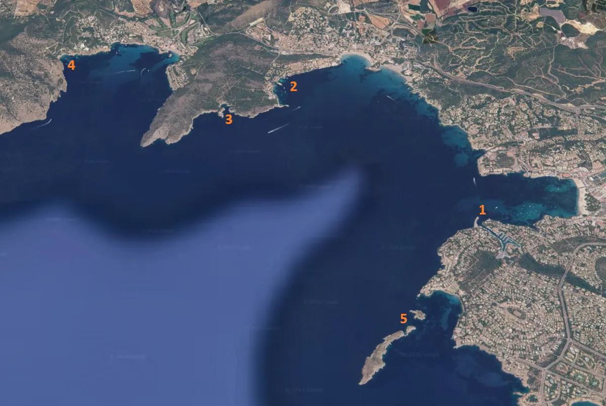 Mapa orientativo del recorrido de Sun & Sea Charter por la costa oeste de Mallorca
